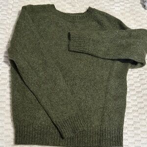 L.L. Bean Olive Green Wool Sweater: 100% Shetland Wool